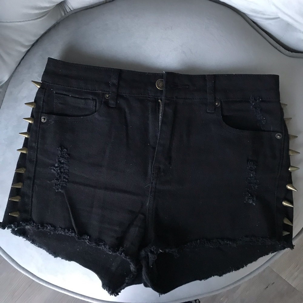 Black Spike Jean Shorts